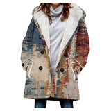 Winter Thickened Imitation Lamb Stitching Floral Hooded