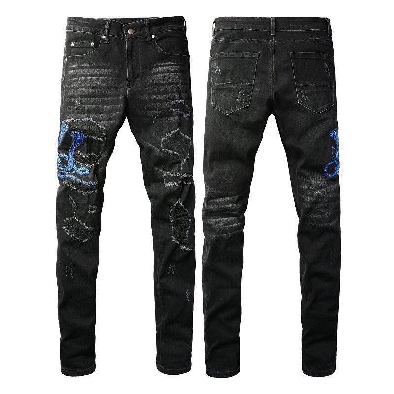 Men's Patch Skinny Jeans – Black