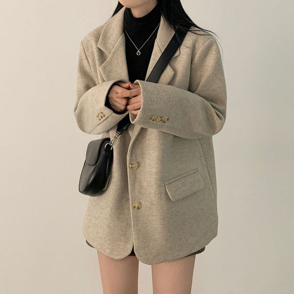 Retro British Style Temperament Mid-length Loose Woolen Blazer