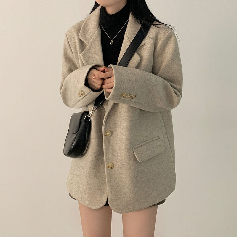 Temperament Mid-length Loose Woolen Blazer - WOMONA.COM