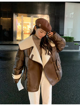 Large Lapel Fur Integrated Stitching Down Jacket - WOMONA.COM