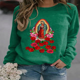 Printed Loose Round Neck Long Sleeve Sweaters - WOMONA.COM