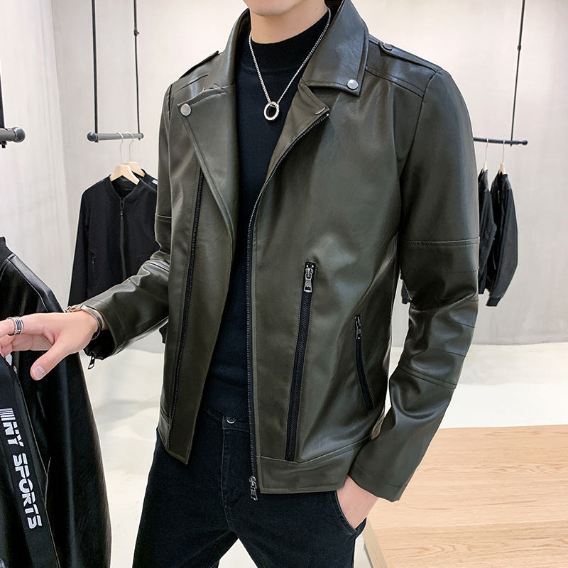 Men's mid-length PU leather jacket