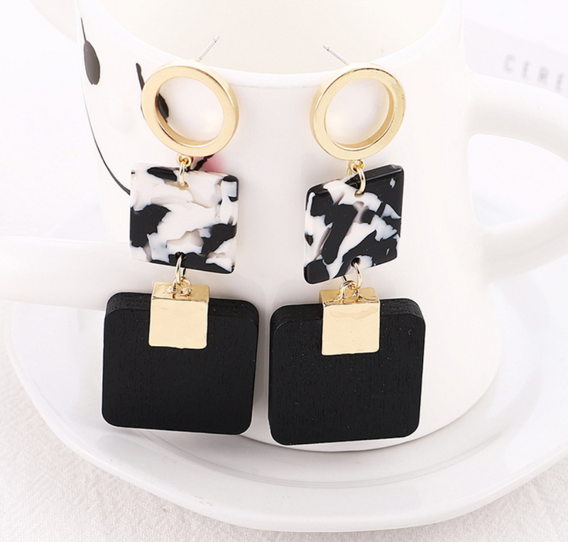 Leopard Square Wood Earrings - WOMONA.COM