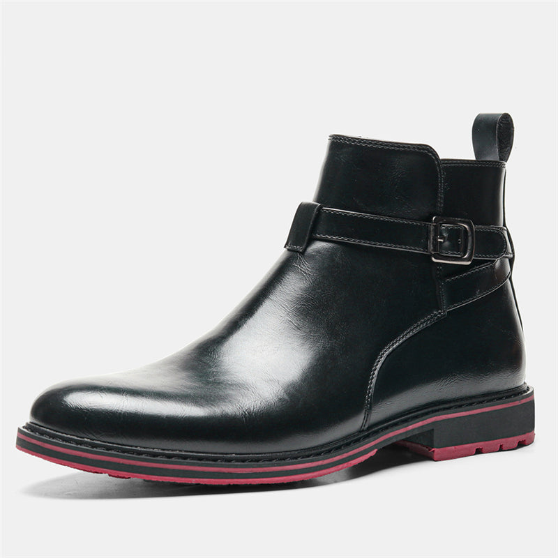 Bright Black Men Fashion Boots With Red Background - WOMONA.COM