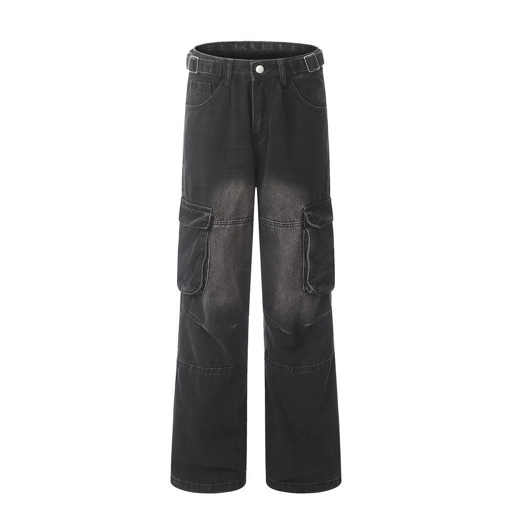 Punk Old Wash Denim Cargo Pants Trousers Men - WOMONA.COM