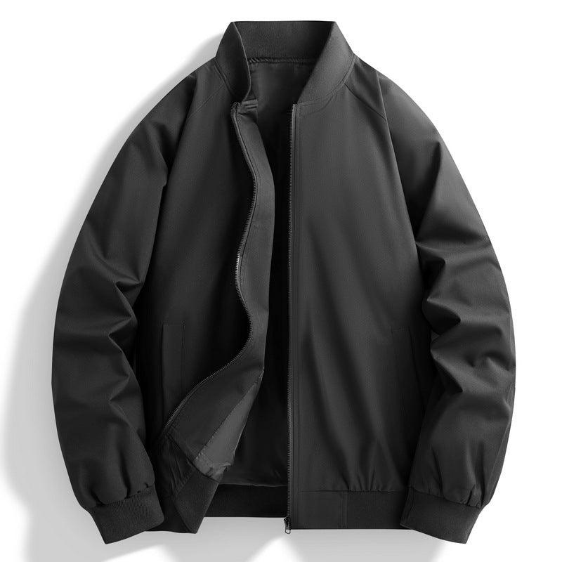 All-matching fall/winter jacket, black with stand collar, center zipper, ribbed cuffs