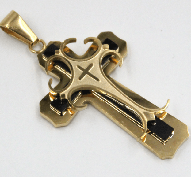 Men's Stainless Steel Layered Cross Pendant Necklace
