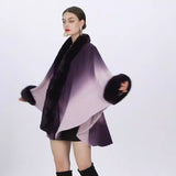 Rabbit Fur Collar Shawl Cape Knitted Cardigan Baggy Coat - WOMONA.COM