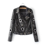 Hollow loop leather motorcycle biker jacket - WOMONA.COM