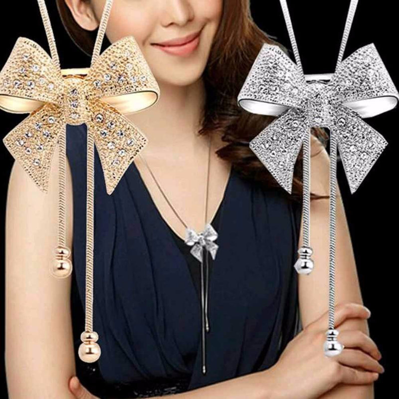 Diamond-studded bow necklace necklace chain - WOMONA.COM