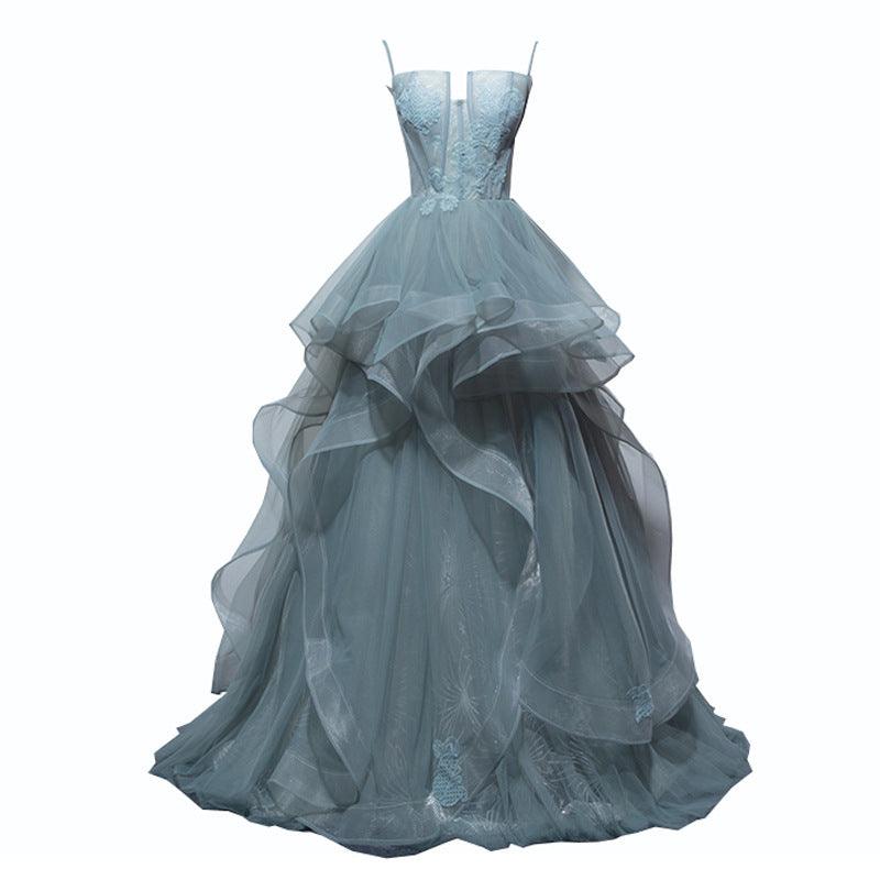 Grey Green Suspender Bra Evening Dress For Women - WOMONA.COM