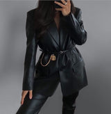 Winter Suit Collar Fashion Casual Leather Jacket - WOMONA.COM