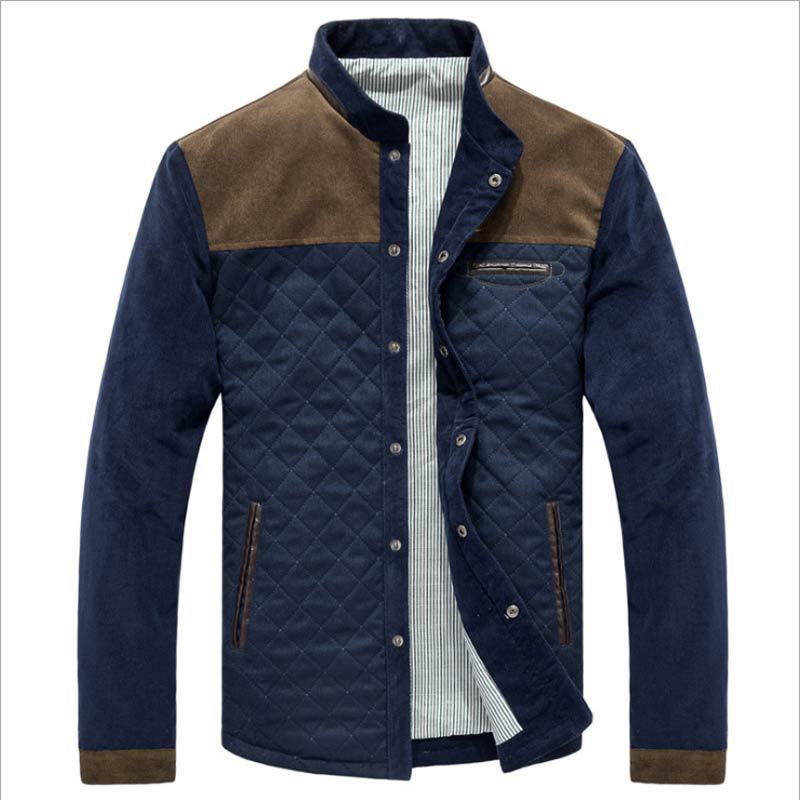 Men's Quilted Color-Block Corduroy Jacket, Coffee - product view 1