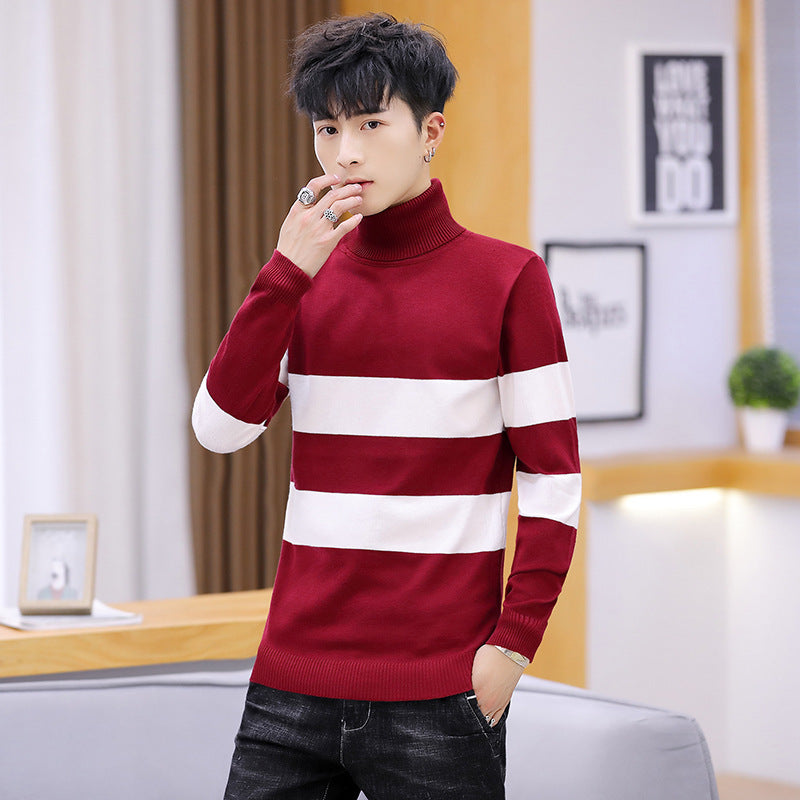 High Neck Striped Sweater Men Fashion Men - WOMONA.COM