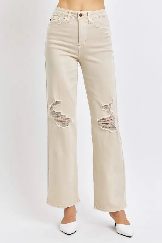 Judy Blue Women's High-Waist Distressed Wide-Leg Jeans – product view 1 | WOMONA