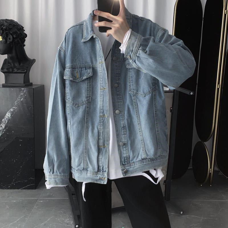 Mens Vintage Wash Blue Denim Jacket - WOMONA.COM