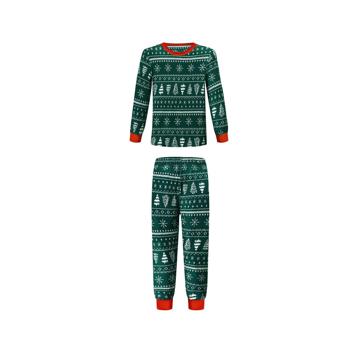 Christmas Print Contrast Color Parent-child Home Service Suit - WOMONA.COM