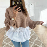 Knit stitching loose top - WOMONA.COM