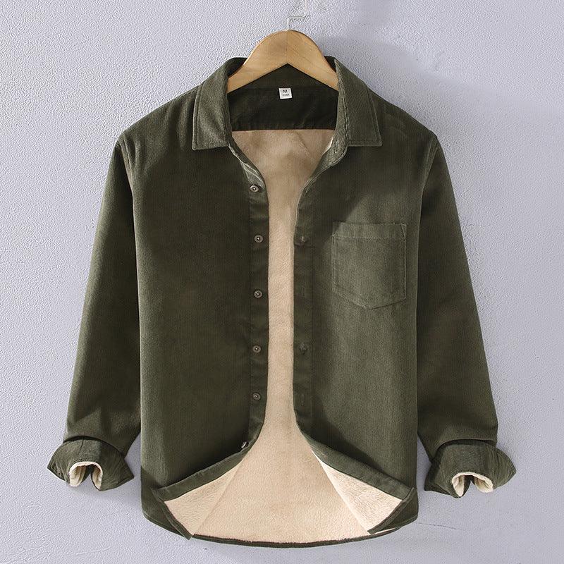 Men's Square Collar Cotton Corduroy Padded Shirt Men - WOMONA.COM