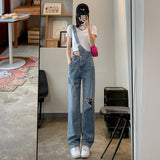 Ripped Jeans With Diagonal Suspenders For Women - WOMONA.COM