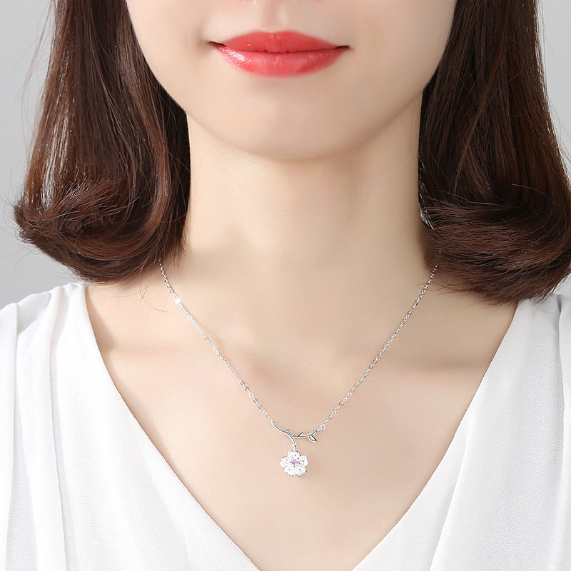 Flower Clavicle Necklace S925 Sterling Silver Necklace - WOMONA.COM