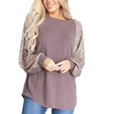 Women's Fashionable Sequins Stitching Round Neck Loose Top - WOMONA.COM