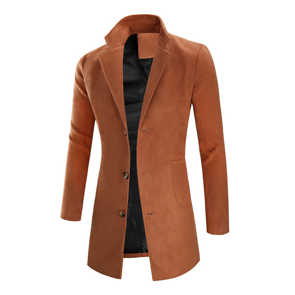 Men's fashion mid-length coat simple solid color trench coat - WOMONA.COM
