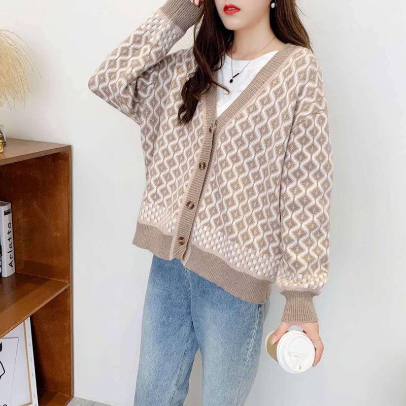 Diamond pattern sweater - WOMONA.COM