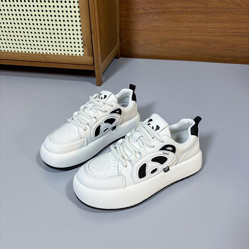 Black And White Panda Comfortable Breathable Lace Up White Shoes - WOMONA.COM