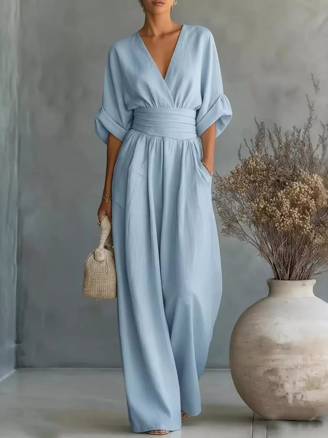 Women's Half Sleeve Wide-Leg Jumpsuit – Plus Size
