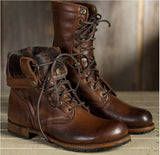 Retro Lace-Up Combat Boot Low Heel Shoes - WOMONA.COM