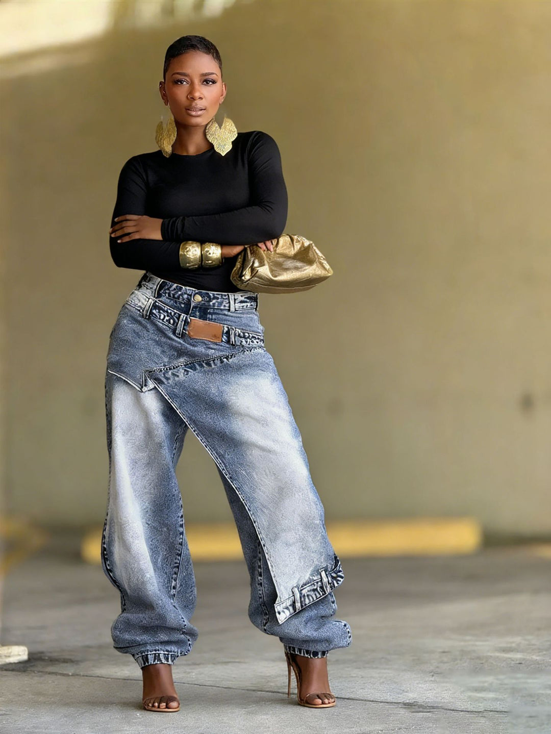 Deconstructed Layered Washed Denim Jeans – product image 1