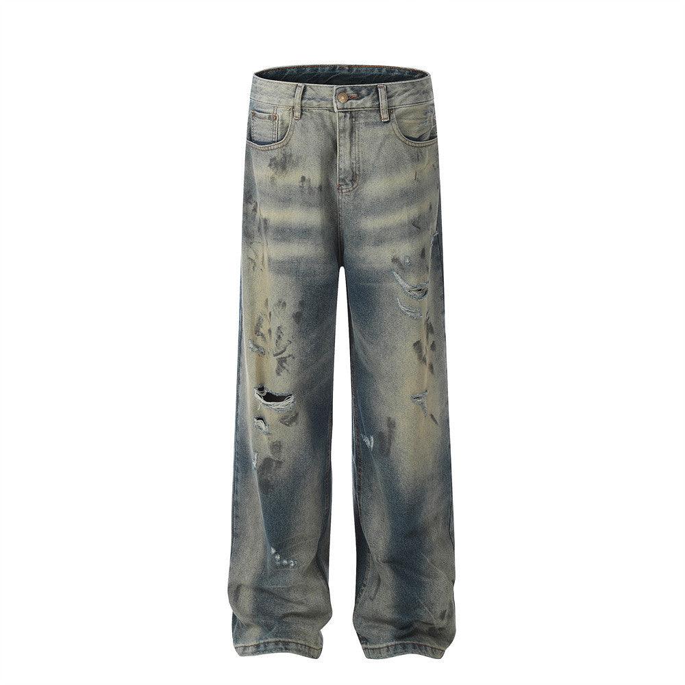Men's Dirty-Wash Distressed Ripped Jeans