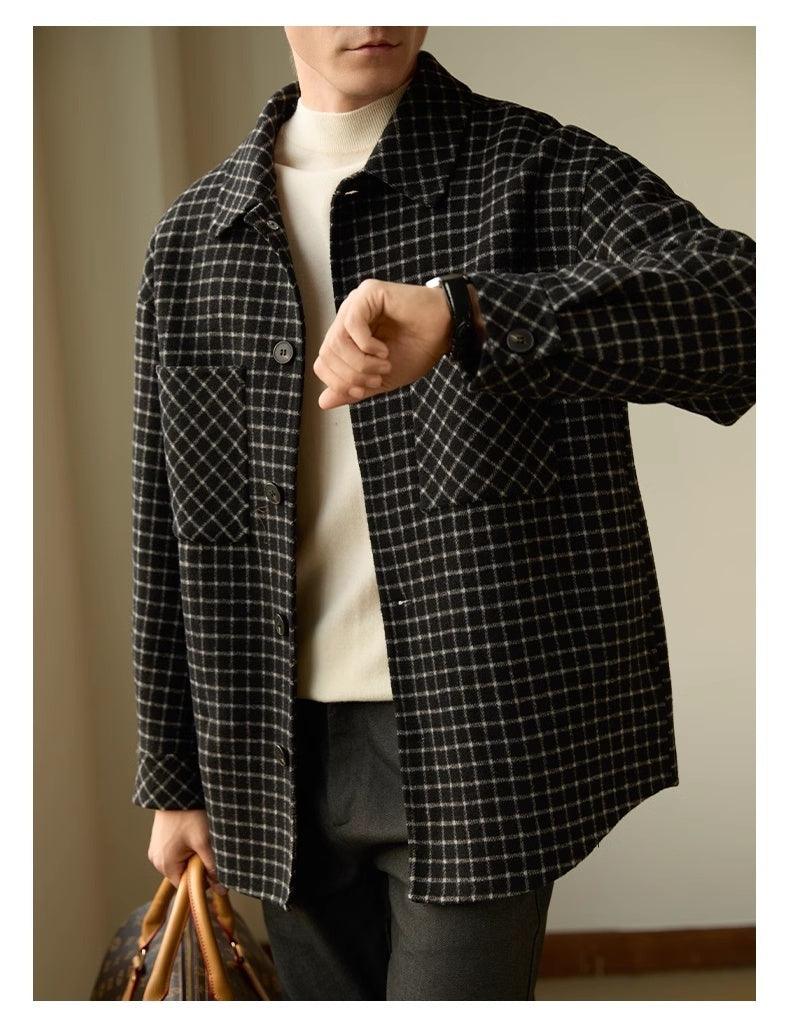 Double-sided Woolen Houndstooth Design Coat Men's Casual - WOMONA.COM