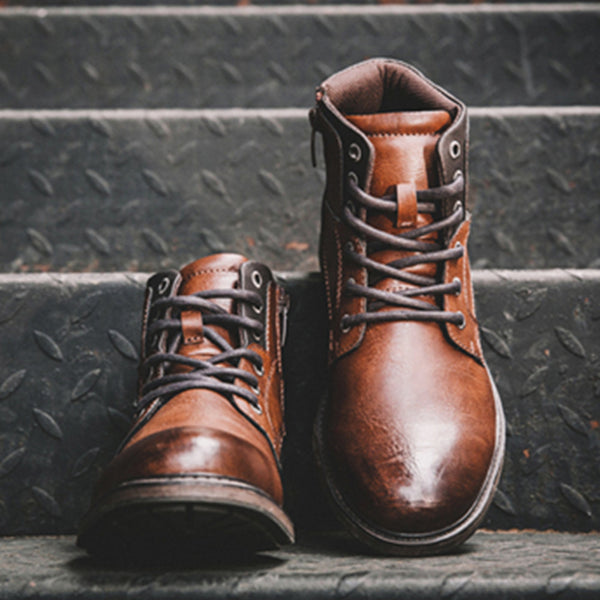 Men Winter Ankle Boots Lace Up Footwear Leather Shoes - WOMONA.COM