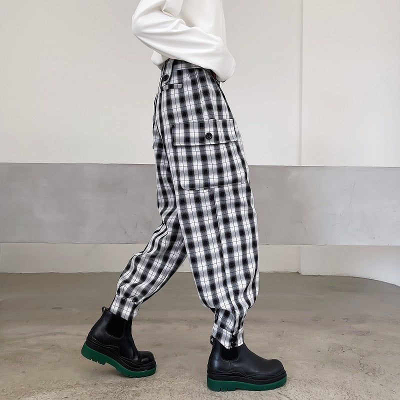 Large Pockets Plaid Casual Pants Men - WOMONA.COM