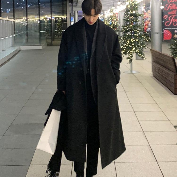 Men's Trench Coat British Style Single Row Woolen Fabric - WOMONA.COM