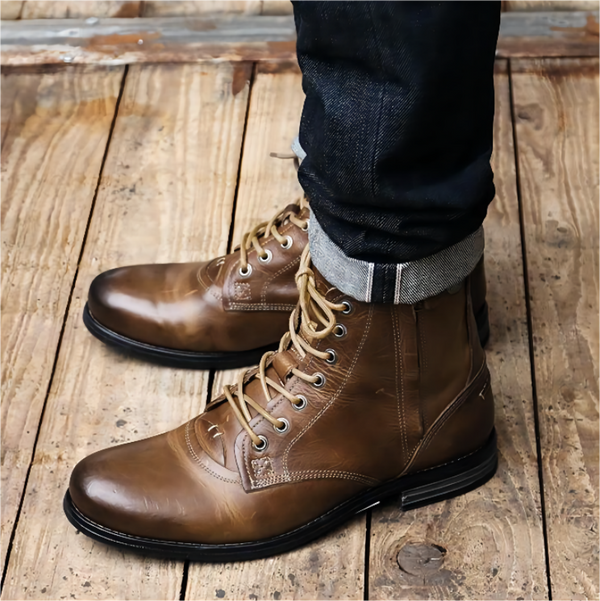 Men Cowboy Boots Retro Lace-up Martin Boot - WOMONA.COM