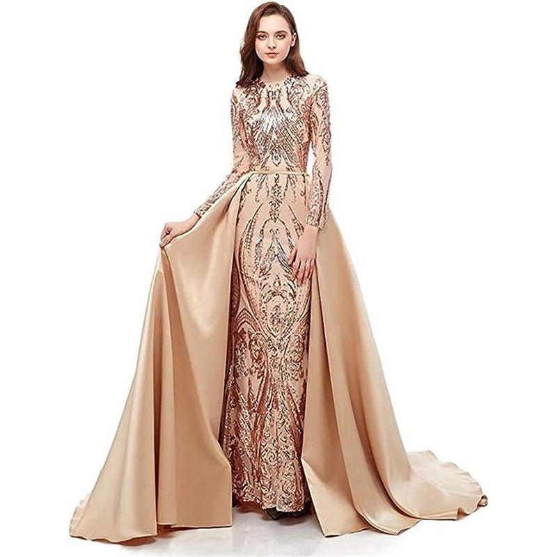 Women's Long-sleeved Trailing Evening Dress - WOMONA.COM