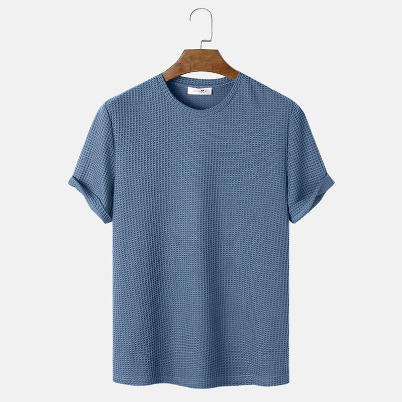 Men Summer Solid Color Round Neck Basic T-Shirts - WOMONA.COM