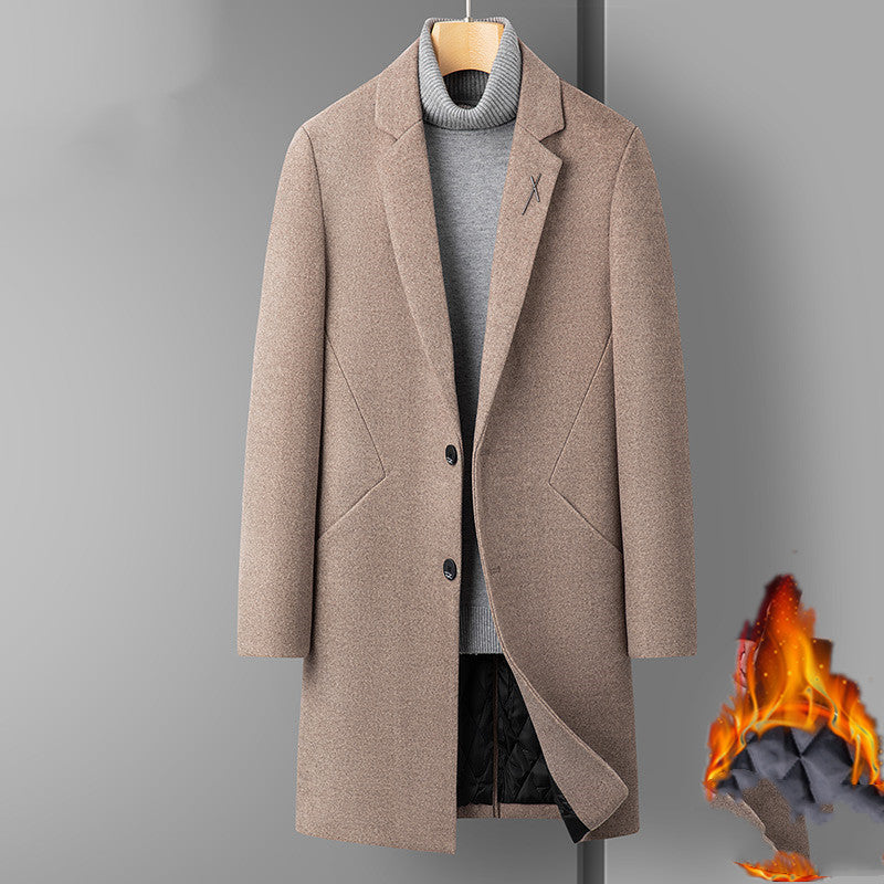 Men's Mid Length Thick Woolen Coat - WOMONA.COM