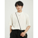 Fashion Solid Color Half High Collar Short Sleeve Men - WOMONA.COM