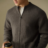 Anti-Pilling Heavy Zipper Knitted Cardigan Stand Collar Pocket Sweater