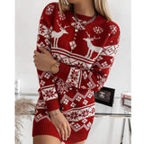 Christmas Jacquard Knitted Dress Long Knitted Sweaters - WOMONA.COM