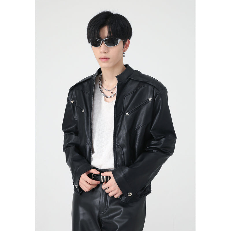 Men's High-grade Short Motorcycle Leather Coat - WOMONA.COM