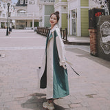 Retro Women's Long Color Contrast Stitching Trench Coat