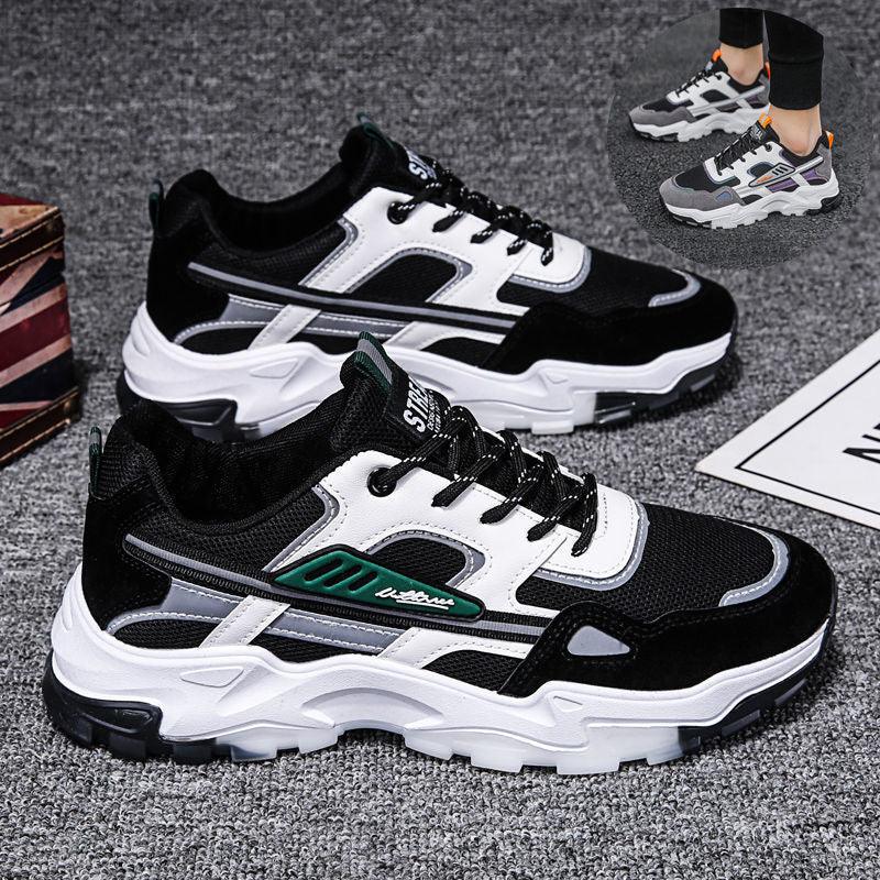 Black White Lace-up Lightweight Running Sports Shoes - WOMONA.COM
