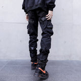 Men High Street Fashion Leather Pocket Splice Casual Cargo Pant - WOMONA.COM