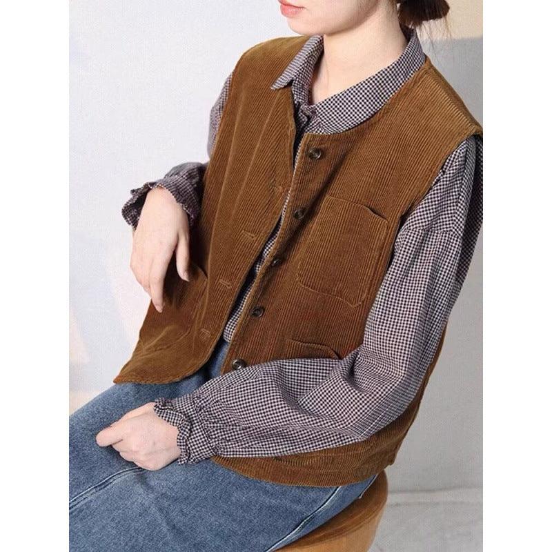 Retro Elegant Corduroy Vest Coat Women